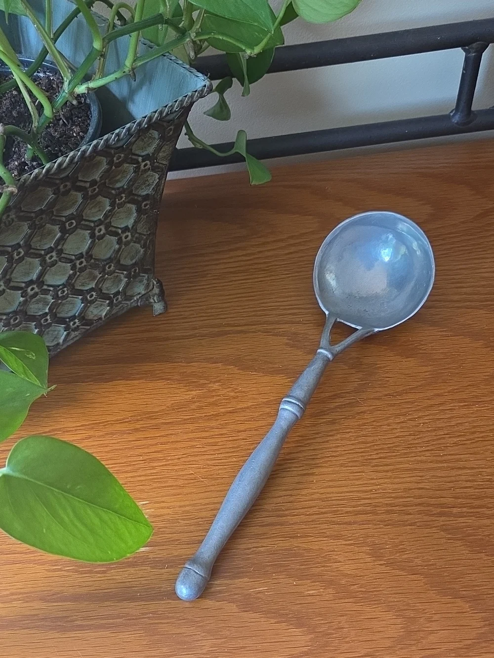 Vtg Large Pewter Serving Ladle - 11 1/2